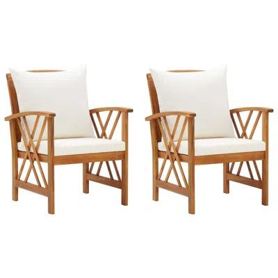 Vidaxl Garden Chairs With Cushions 2 Pcs Solid Acacia Wood, 310267 In Brown