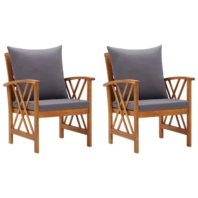 Vidaxl Garden Chairs With Cushions 2 Pcs Solid Acacia Wood, 310268 In Neutral