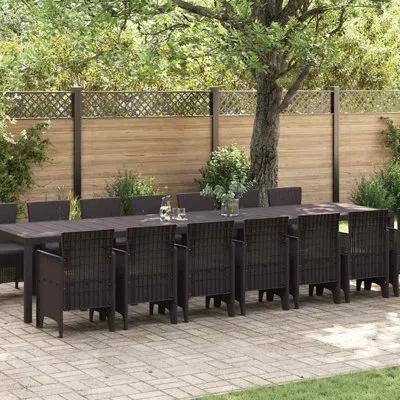 Vidaxl Garden Dining Set 15 Pcs Brown Polt Rattan