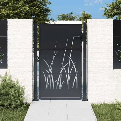 Vidaxl Garden Gate Decorative Door Outdoor Fence Steel Grass Design In Multi