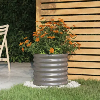 Vidaxl Garden Planter Powder-coated Steel 15.7"x15.7"x14.2" Gray In Metallic