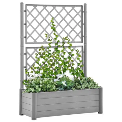 Vidaxl Garden Planter With Trellis 39.4"x16.9"x55.9" Pp Stone Gray