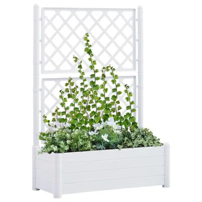 Vidaxl Garden Planter With Trellis 39.4"x16.9"x55.9" Pp White
