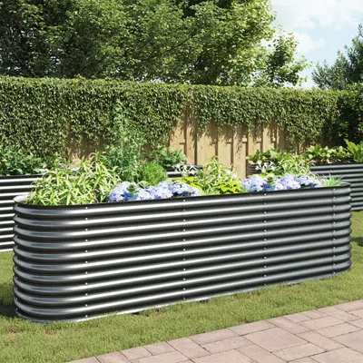 Vidaxl Garden Raised Bed 125.9"x31.4"x31.8" Galvanized Steel Gray, 45522
