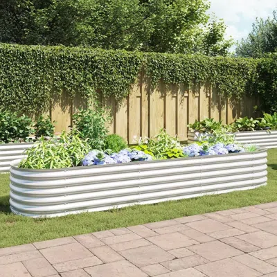 Vidaxl Garden Raised Bed 126"x31.5"x17.3" Galvanised Steel Silver, 45517 In White