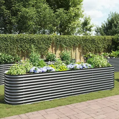 Vidaxl Garden Raised Bed 157.4"x31.4"x31.8" Galvanized Steel Gray, 45521 In Black
