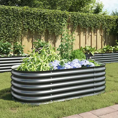 Vidaxl Garden Raised Bed 63"x31.5"x17.3" Galvanised Steel Gray, 45529 In Metallic