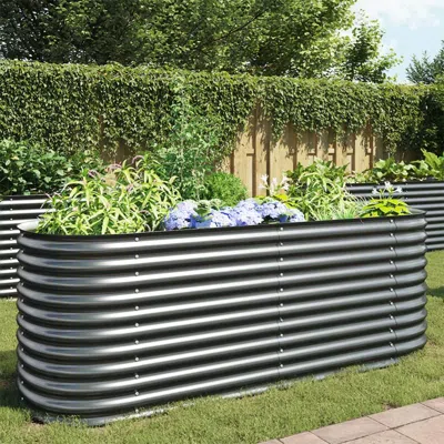 Vidaxl Garden Raised Bed 94.4"x31.4"x31.8" Galvanized Steel Gray, 45523 In Black