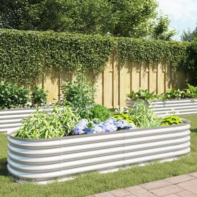 Vidaxl Garden Raised Bed 94.5"x31.5"x17.3" Galvanised Steel Silver, 45518 In Gray
