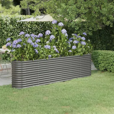 Vidaxl Garden Raised Bed Powder-coated Steel 102.4"x15.7"x26.8" Gray