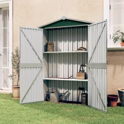 Vidaxl Garden Shed 45.7"x17.7"x68.9" Galvanized Steel In Green