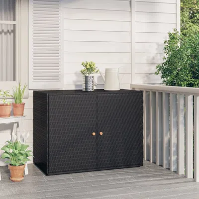 Vidaxl Garden Storage Cabinet Black 39.4"x21.9"x31.5" Poly Rattan