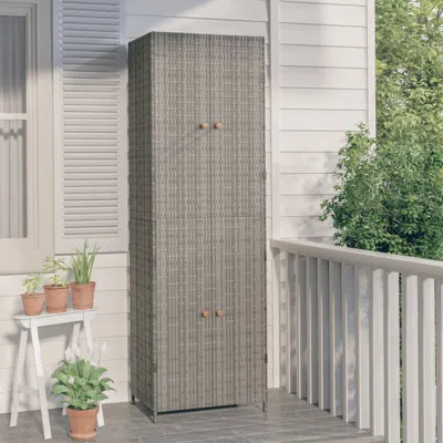 Vidaxl Garden Storage Cabinet Gray 23.2"x15.7"x70.9" Poly Rattan