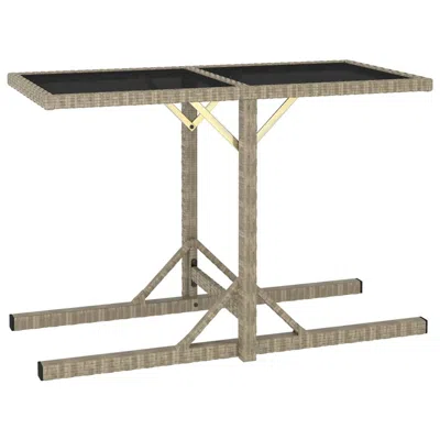 Vidaxl Garden Table Beige 43.3"x20.9"x28.3" Glass And Poly Rattan, 46454 In Black