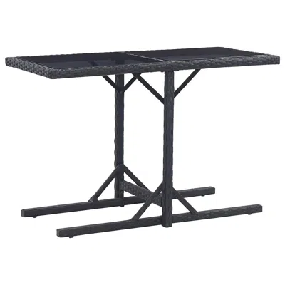 Vidaxl Garden Table Black 43.3"x20.9"x28.3" Glass And Poly Rattan, 46452
