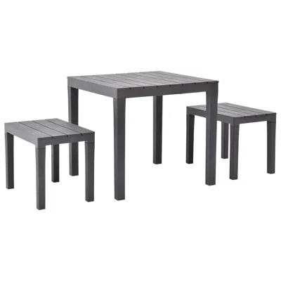 Vidaxl Garden Table With 2 Benches Plastic Brown, 48779 In Gray
