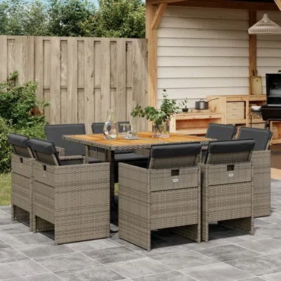 Vidaxl Hokku Designs Patio Dining Set With Cushions Poly Rattan In Gray And Brown