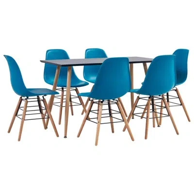 Vidaxl Kentia Dining Set With 6 Chairs And One Bench In Teal