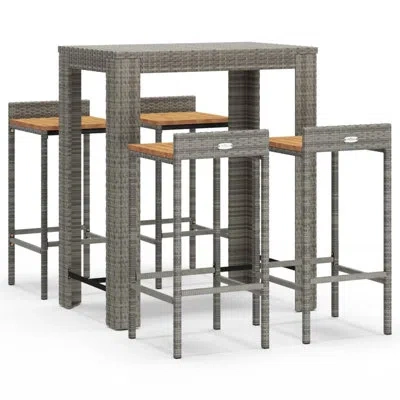 Vidaxl Latitude Run 5 Piece Garden Bar Set Gray Poly Rattan&solid Wood Acacia