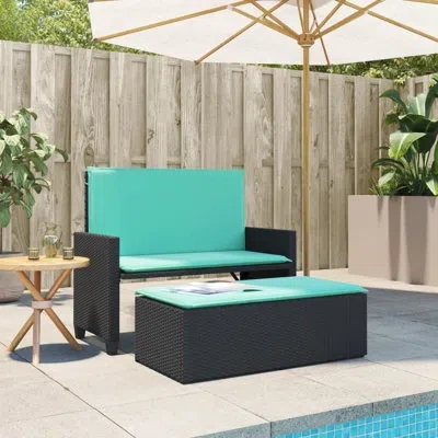 Vidaxl Latitude Run® Patio Bench With Cushions And Footstool Poly Rattan In Black