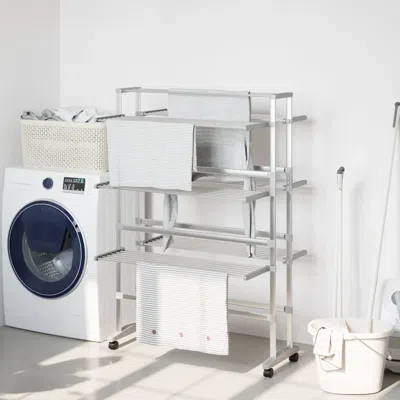 Vidaxl Laundry Drying Rack With Wheels 35"x25.2"x50.8" Aluminum In White