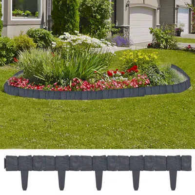 Vidaxl Lawn Fence Stone Look 41 Pcs Plastic 393.7" 4684 In Gray