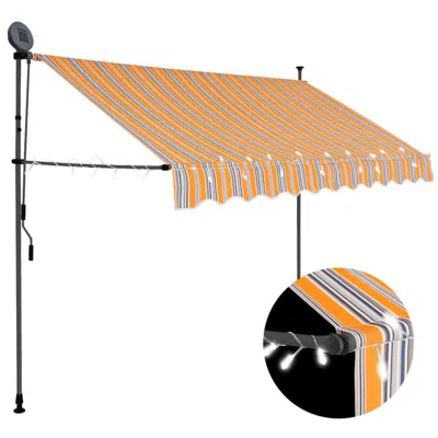 Vidaxl Manual Retractable Awning With Led 98.4" Yellow And Blue In Orange