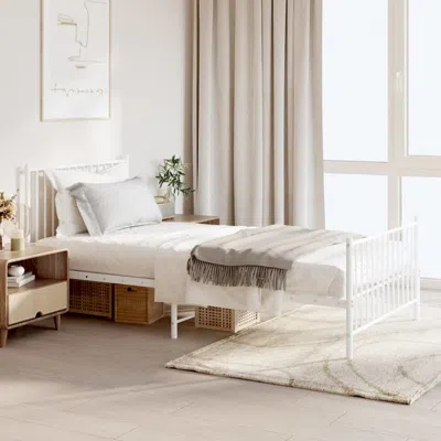 Vidaxl Metal Bed Frame With Headboard And Footboard White 39.4"x78.7" In Neutral