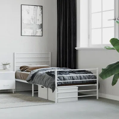 Vidaxl Metal Bed Frame With Headboard And Footboard White 39.4"x78.7"