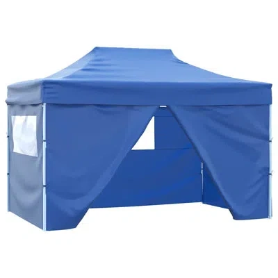 Vidaxl Metal Party Tent With 4 Mesh Sidewalls In Blue