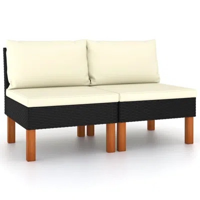 Vidaxl Middle Sofas 2 Pcs Poly Rattan And Solid Eucalyptus Wood 5765 In Neutral