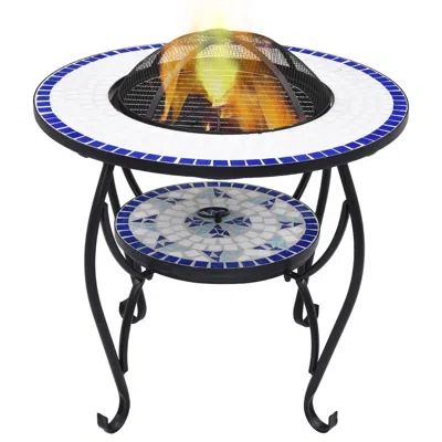 Vidaxl Mosaic Fire Pit Table Blue And White 26.8" Ceramic, 46724 In Multi