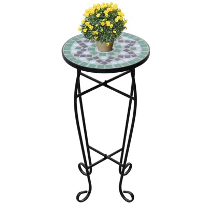 Vidaxl Mosaic Side Table Plant Table Green White, 41130 In Black