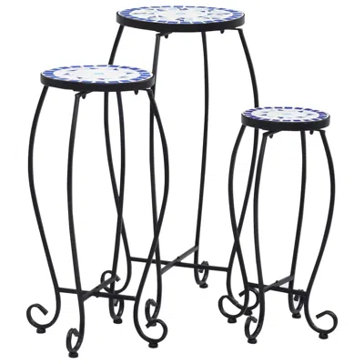 Vidaxl Mosaic Tables 3 Pcs Blue And White Ceramic, 46702 In Black