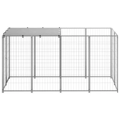 Vidaxl Outdoor Dog Kennel Large Dog Crate Lockable Puppy Cage With Roof Steel In Silver