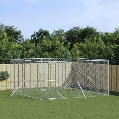 Vidaxl Outdoor Dog Kennel Silver Galvanized Steel