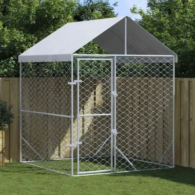 Vidaxl Outdoor Dog Kennel With Roof Silver 6.6'x6.6'x8.2' Galvanized Steel