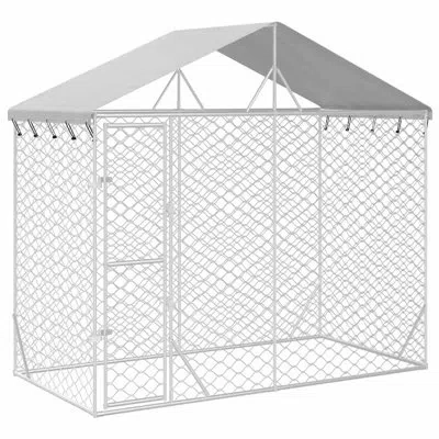 Vidaxl Outdoor Dog Kennel With Roof Silver 9.8'x4.9'x8.2' Galvanized Steel