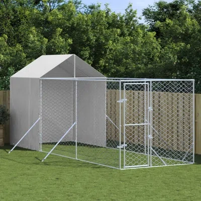 Vidaxl Outdoor Dog Kennel With Roof Silver Galvanized Steel