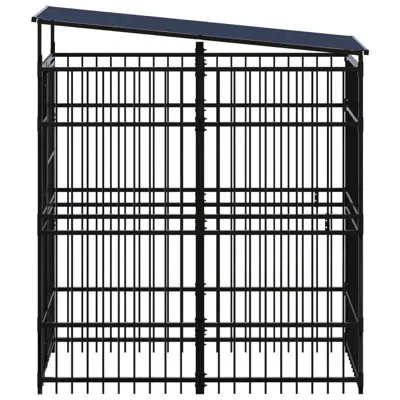Vidaxl Outdoor Dog Kennel With Roof Steel In Black