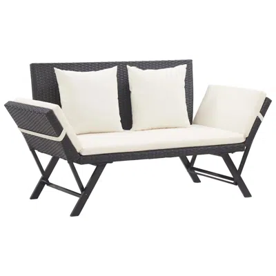 Vidaxl Outdoor Sun Bed Black Rattan, Creamy White Cushions