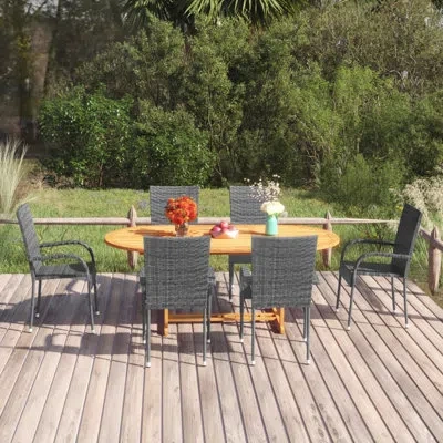 Vidaxl Oval 6 - Person Dining Set In Gray