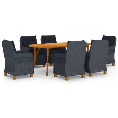 Vidaxl Oval 6 - Person Dining Set With Cushions In Black