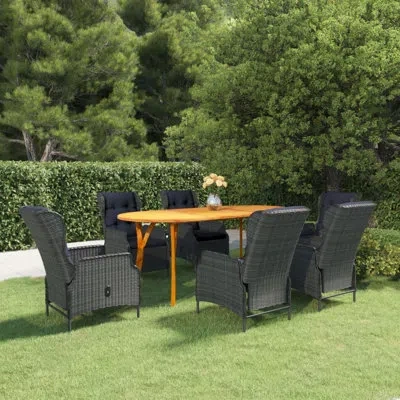 Vidaxl Oval 6 - Person Dining Set With Cushions In Dark Gray