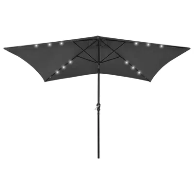 Vidaxl Parasol With Leds And Steel Pole Anthracite 6.6'x9.8' In Black