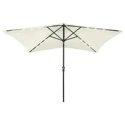 Vidaxl Parasol With Leds And Steel Pole Sand 6.6'x9.8' In White