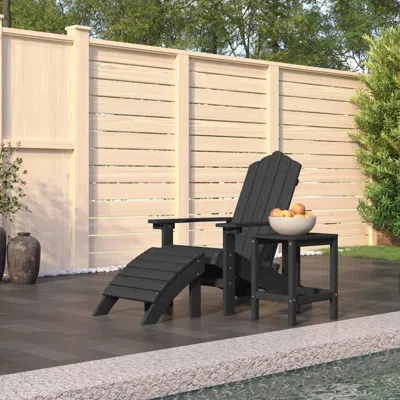 Vidaxl Patio Adirondack Chair With Footstool & Table Hdpe Anthracite In Gray
