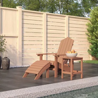 Vidaxl Patio Adirondack Chair With Footstool & Table Hdpe Brown