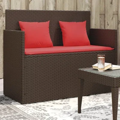 Vidaxl Patio Bench With Cushions Gray Poly Rattan In Red,brown