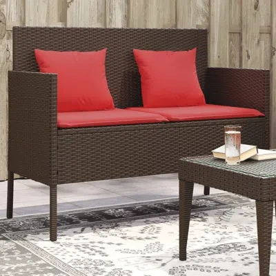 Vidaxl Patio Bench With Cushions Gray Poly Rattan In Red,brown